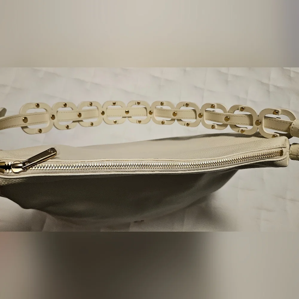 NWT Sam Edelman Bay Large Chainlink Hobo Pebble Leather Bag: Cream/Gold - Picture 13 of 15